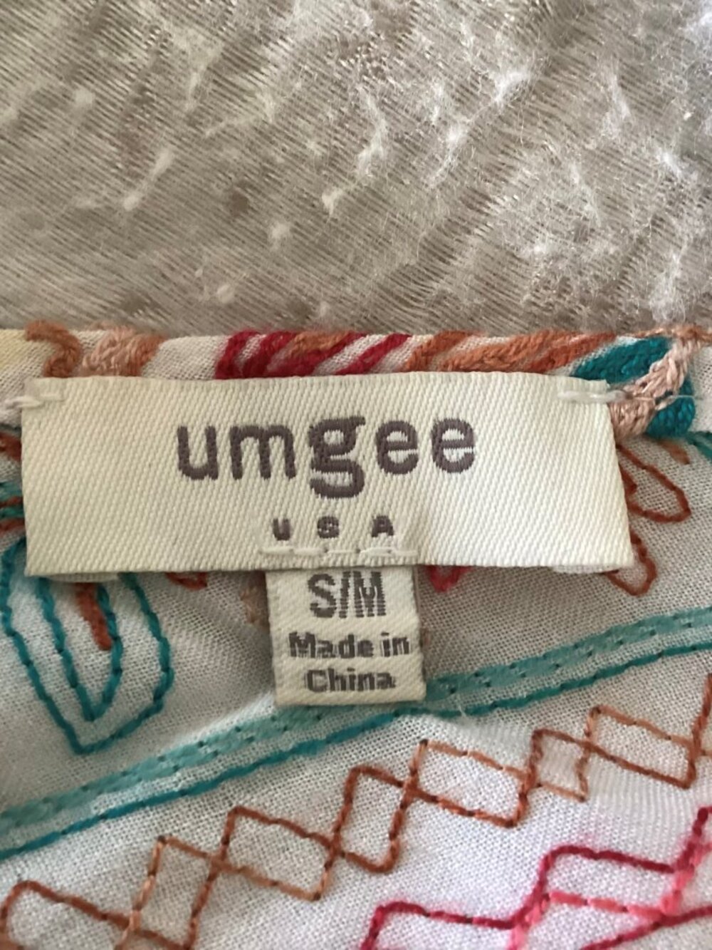 Umgee blue, red and white embroidered vest, caftan, top, one size - Picture 5 of 6